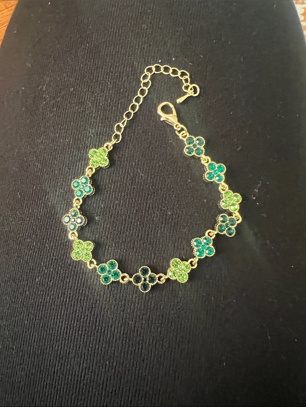 Gold-Tone Green Floral Crystal Bracelet